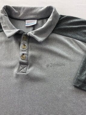 Columbia Mens Grey Striped Short Sleeve Performance Stretch Polo Shirt Sz Large